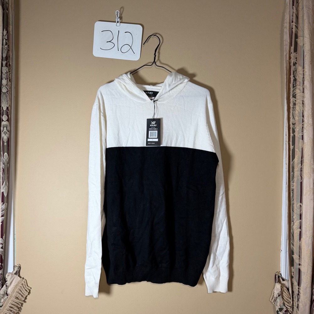 XRAY Jeans Mens Slim Fit Colorblock Knit Hoodie Off White Black XMW-31038 A